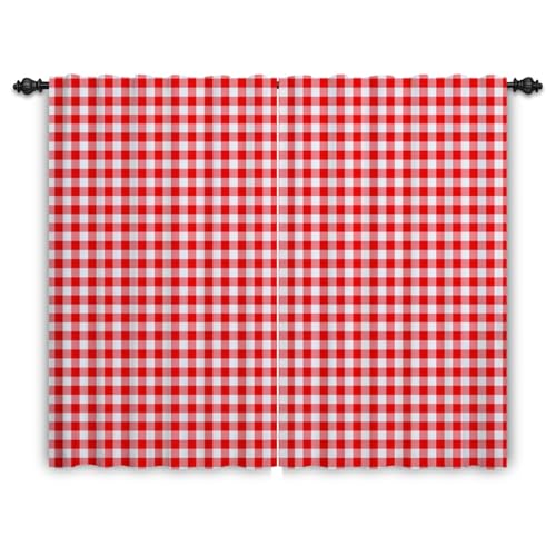 ggaimwf Karierte Vorhänge Rot und Weiß Gingham Vorhänge für Wohnzimmer Bauernhaus Klassisch Vorhänge Fensterbehandlungen Schlafzimmer Kinderzimmer Innen Tür Rückenschlaufe Vorhang 135x245cm 2 Paneele von ggaimwf