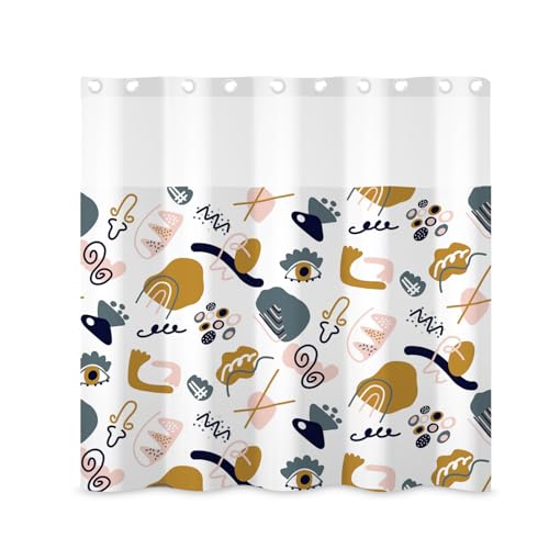 ggaimwf Kinder-Duschvorhang und Liner Set mit abstraktem Cartoon-Motiv, 180 x 180 cm, niedlich, minimalistisch, kühlender Stoff, Badezimmer-Set für Kinder ggaimwf Kinder-Duschvorhang und Liner Set mit abstraktem Cartoon-Motiv, 180 x 180 cm, niedlich, minimalistisch, kühlender Stoff, Badezimmer-Set für Kinder von ggaimwf