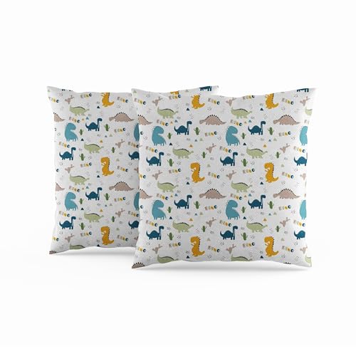 ggaimwf Kinderkissen mit Bezügen enthalten Dinosaurier Cartoon Tier Dino Quadratische Kissenhüllen aus Leinen für Kinderzimmer Spielzimmer Kindergarten Schlafsofa Doppelseitig Kissen 45x45cm 2er-Set von ggaimwf