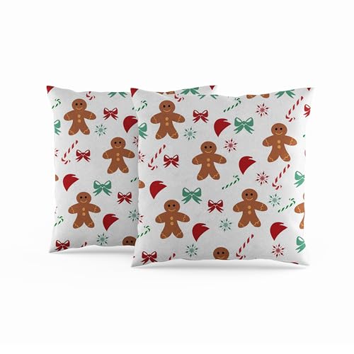 ggaimwf Kissenbezüge mit weihnachtlichem Design Lebkuchen Zuckerstangen Nahtlos Gekritzel Cartoon Kissenhüllen aus Leinen Weihnachts Dekoration fürs Zimmer Winter Neujahr 45x45cm 2er Set von ggaimwf