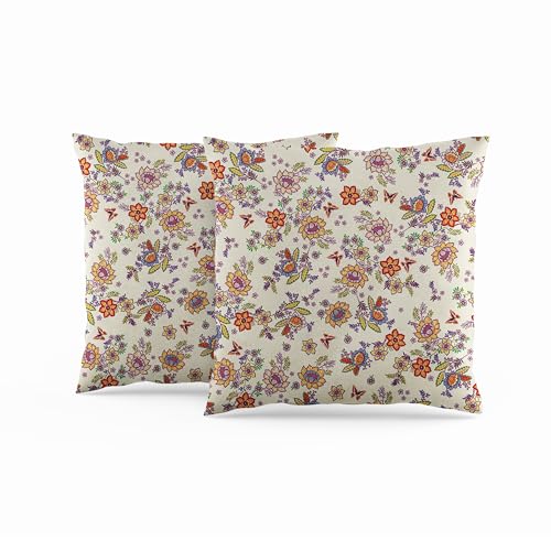 ggaimwf Kissenbezug mit Blumenmuster im Vintage-Stil Schmetterling Botanischer Kissenbezug Leinenkissen Landhausstil Sofa Bett Wohndeko Garten Outdoor Terrasse Doppelseitiger Kissen 60x60cm, 2er-Set von ggaimwf
