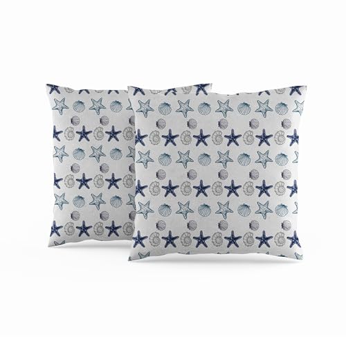ggaimwf Kissenbezug mit Küstenmotiv Seestern Muscheln Blau Vintage Natürlich Kissenbezüge Sommerstrand Nackenrolle für Sofa Segelboot Maritime Geschenke Kissenbezug für draußen 40x40cm 2er-Set von ggaimwf