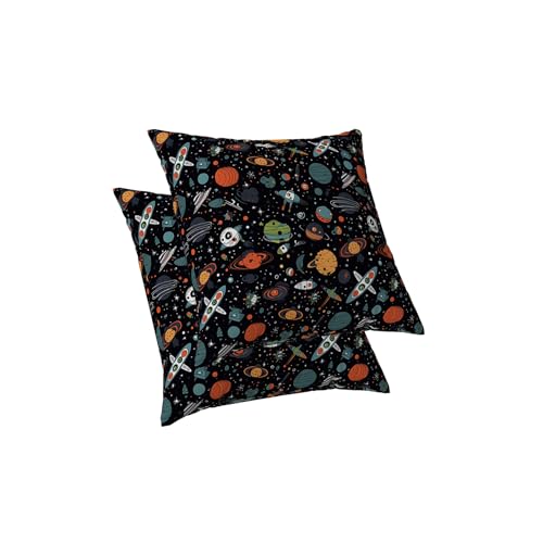 ggaimwf Kissenhülle werfen Galaxie Solar Planet UFO Weltraum Science Fiction Comic Flauschige Kissenbezug für die Heimdekoration Jungen Kinder Wohnzimmer Schlafzimmer Sofa Couch 2er-Set 45x45cm von ggaimwf