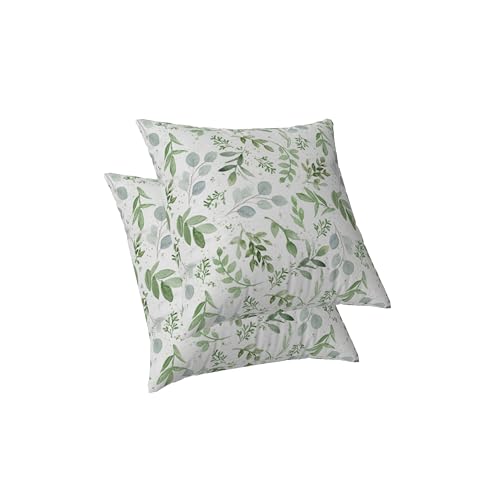 ggaimwf Kissenhüllen mit grünen Pflanzen Botanischer Druck Frühlingsblätter Kissen im Landhausstil Kissenbezüge doppelseitig für den Garten draußen mit verstecktem Reißverschluss 45x45cm 2er-Set von ggaimwf