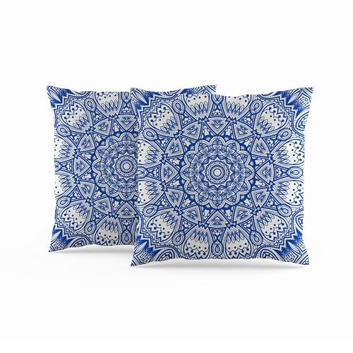 ggaimwf Marokkanische Kissenbezüge 50x50cm Blaue Ethnische Boho-Kissen Indischer Stil Abstrakt Mandala Arabeske Meditation Hippie Modern Kissenhülle werfen für Sofa Wohnzimmer Bett Kissenbezug 2er-Set von ggaimwf