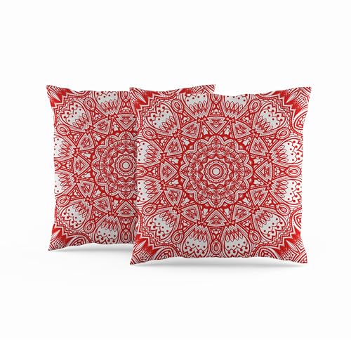 ggaimwf Marokkanische Kissenbezüge 60x60cm Rot Ethnische Boho-Kissen Indischer Stil Abstrakt Mandala Arabeske Meditation Hippie Modern Kissenhülle werfen für Sofa Wohnzimmer Bett Kissenbezug 2er-Set von ggaimwf