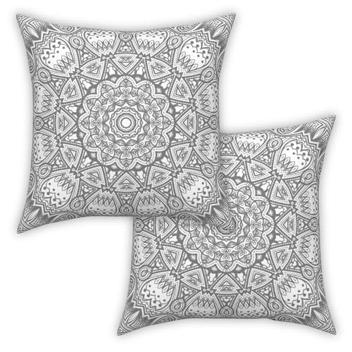 ggaimwf Marokkanische Kissenbezüge Grau 40x40cm Boho Kissen Ethno Mandala Indischer Stil Abstrakt Arabeske Meditation Hippie Modern Kissenhülle werfen für Sofa Wohnzimmer Bett Kissenbezug 2er-Set von ggaimwf