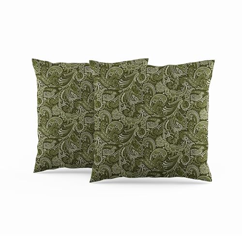 ggaimwf Paisley-Kissenbezüge 50x50cm Abstraktes Blumenmuster Grünes Kissen Hippie-Stil Ethnisch Leinen-Kissenhülle Sofa Wohnzimmer Balkon Bank Zierkissen handgefertigt 2er-Set von ggaimwf