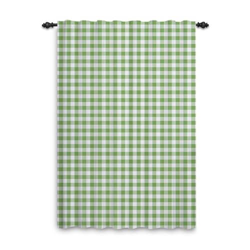 ggaimwf Salbeigrüne Vorhänge fürs Schlafzimmer Karierte Vorhänge Gingham Karomuster Fensterdekoration Landhausstil Wohnzimmer Terrasse Flur Raumteiler Vorhang Stangendurchzug 132x214cm 1 Panel von ggaimwf