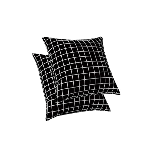 ggaimwf Schwarze Kissenbezüge 2er-Pack Modern Schwarz und Weiß Geometrische Kissen Karierte Kissenbezüge Leinenkissen Bettdekoration für Wohnzimmer Schlafzimmer Kissenbezüge, doppelseitig, 60 x 60 cm von ggaimwf