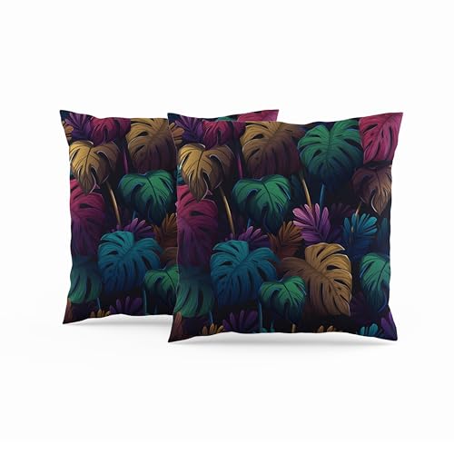 ggaimwf Set mit 2 Kissenbezügen, Blattmuster Leinen-Kissenbezüge Hawaiisch Tropische Palme Blatt Quadrat Kissen Dekorative Kissenbezüge Für Sofa Schlafzimmer Wohnzimmer Heimdekoration 40x40cm von ggaimwf