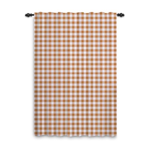 ggaimwf Taupefarbene Vorhänge fürs Schlafzimmer Karierte Vorhänge Gingham Karomuster Fensterdekoration Landhausstil Wohnzimmer Terrasse Flur Raumteiler Vorhang Stangendurchzug 135x245cm 1 Panel von ggaimwf