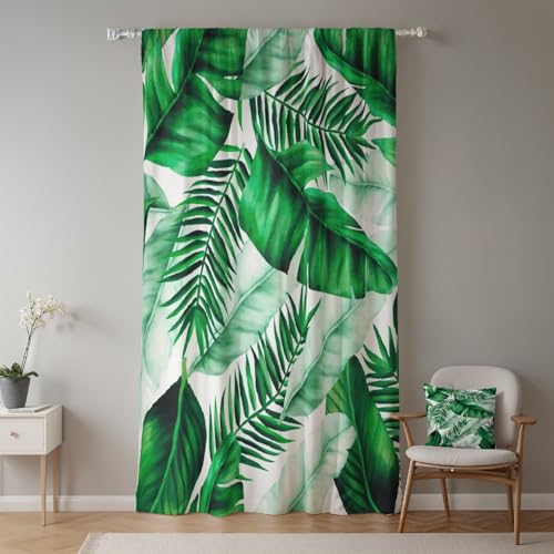 ggaimwf Tropische Blätter-Vorhänge Palmblätter Kunst Dschungel Botanisches Aquarell Natur Thema Vorhang Bandoberseite Schlafzimmer Tür Raumteiler Terrasse Balkon im Freien 135x175cm 1 Paneel von ggaimwf