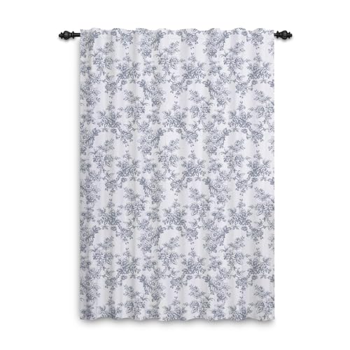 ggaimwf Vintage-Blumenvorhänge für Schlafzimmer Bauernhaus-Vorhänge Graue Blume Landhausstil Gemusterte Vorhänge Stangentasche Shabby Chic Fensterdekoration Wohnzimmer Pergola 107x215cm 1 Stück von ggaimwf