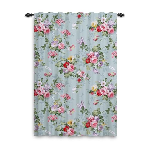 ggaimwf Vorhänge mit Blumenmuster Retro Blumenvorhang Bauernhaus Grüner Vorhang Bleistiftfalten für Wohnzimmer Fenster Heimdekor Balkontür Outdoor-Vorhang Bandoberseite 107x160cm, 1 Stück von ggaimwf