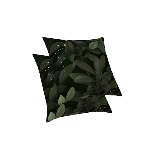 ggaimwf Waldgrün Kissenbezüge Blattpflanzen Dunkelgrün Gold Dots Vintage Art Couch Kissenbezüge dekorativ für Sofa Zuhause Wohnzimmer Schlafzimmer Kissen mit Bezügen inklusive 2er-Set 40 x 40 cm von ggaimwf