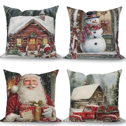 ggaimwf Weihnachtskissen Design 40x40 cm 4er Set Leinenoptik Weihnachtsmann Schneemann Bauernhof Dekorativ Festtage Kissenbezug Winter Innendekoration Zuhause Party für Couch Sofa Bett ggaimwf Weihnachtskissen Design 40x40 cm 4er Set Leinenoptik Weihnachtsmann Schneemann Bauernhof Dekorativ Festtage Kissenbezug Winter Innendekoration Zuhause Party für Couch Sofa Bett von ggaimwf