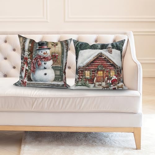 ggaimwf Weihnachtskissenbezüge 2er Set Leinenoptik Weiß Schneemann Elch Haus Xmas Dekorative Festtage Kissenhüllen 45X45 cm Winter Innendekoration Zuhause Party für Couch Sofa Bett ggaimwf Weihnachtskissenbezüge 2er Set Leinenoptik Weiß Schneemann Elch Haus Xmas Dekorative Festtage Kissenhüllen 45X45 cm Winter Innendekoration Zuhause Party für Couch Sofa Bett von ggaimwf