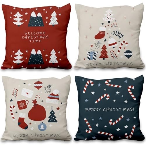 ggaimwf Weihnachtskissenbezüge 40x40cm Rot Beige Winterfest Kissenbezüge für Sofa Bett Feines Leinen Weihnachtskissenbezug mit verstecktem Reißverschluss Saisonale Akzentkissenbezüge 4er-Set ggaimwf Weihnachtskissenbezüge 40x40cm Rot Beige Winterfest Kissenbezüge für Sofa Bett Feines Leinen Weihnachtskissenbezug mit verstecktem Reißverschluss Saisonale Akzentkissenbezüge 4er-Set von ggaimwf