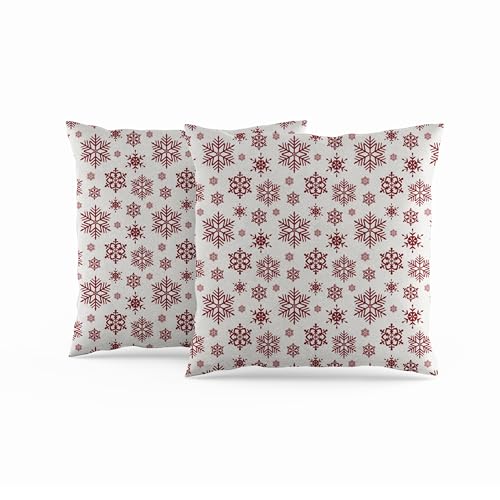 ggaimwf Weihnachtskissenbezug 45x45cm Rot Schneeflocken Weihnachtskissen und Überwürfe Handgefertigt Leinenkissenbezug Doppelseitig Für Sofa Winter Neujahr Festlich Sofakissen-Dekor 2er-Set von ggaimwf