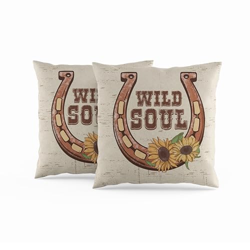 ggaimwf Western-Kissenbezüge Hufeisen Sonnenblume Wild Soul Rural American Country Kissenhüllen Oriental Saisonale Akzent-Kissenbezüge Für Sofa Outdoor-Kissen Leinen quadratisch 45x45cm 2er-Set ggaimwf Western-Kissenbezüge Hufeisen Sonnenblume Wild Soul Rural American Country Kissenhüllen Oriental Saisonale Akzent-Kissenbezüge Für Sofa Outdoor-Kissen Leinen quadratisch 45x45cm 2er-Set von ggaimwf