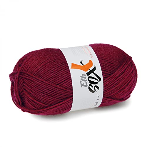 ElbSox 4 Uni - Sockenwolle 4-Fach - Schurwolle Mischung - Lauflänge ca.210m auf 50g - Nadelstärke 2-3 - Sockenwolle zum Stricken oder Häkeln geeignet - Farbe 010 - Dunkelrot von ggh