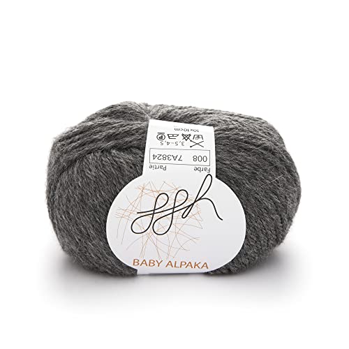 ggh Baby Alpaka natur - 100% Baby Alpaka Wolle ungefärbt - 50g Wolle zum Stricken oder Häkeln geeignet - Farbe 008 - Dunkelgrau meliert von ggh