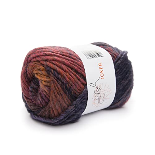 ggh Joker - Schurwolle Mischung - 50g Wolle zum Stricken oder Häkeln - Dicke Wolle mit Farbverlauf - Farbe 018 - Lila-Braun meliert von ggh