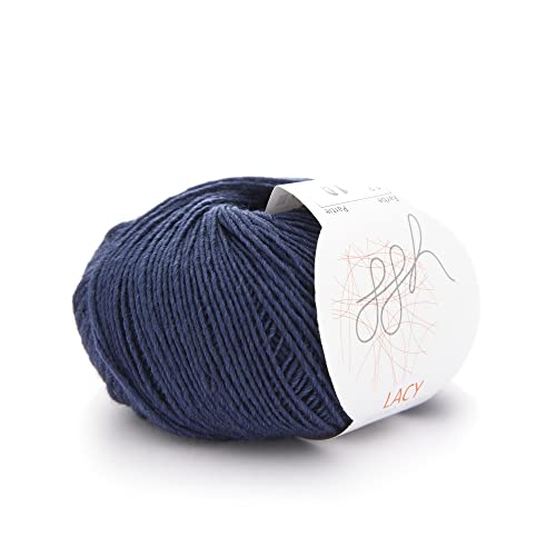 ggh Lacy - Merinowolle mit Seide - 25g Wolle zum Stricken oder Häkeln - Lace-Garn - Farbe 013 - Dunkelblau von ggh