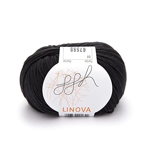 ggh Linova | Baumwolle mit Leinen Mischung | 50g Wolle zum Stricken oder Häkeln | Farbe 001 - Schwarz von ggh