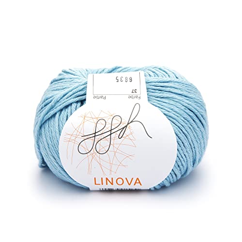 ggh Linova | Baumwolle mit Leinen Mischung | 50g Wolle zum Stricken oder Häkeln | Farbe 037 - Kristallblau von ggh