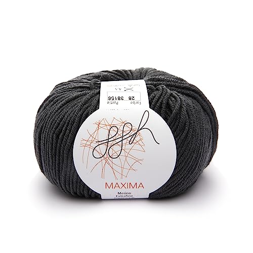 ggh Maxima - 100% Merinowolle extrafein und superwash - Lauflänge 110m auf 50g - Nadelstärke 4-5 - Wolle zum Stricken oder Häkeln - Farbe 028 - Anthrazit von ggh