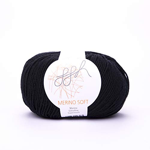 ggh Merino Soft - 100% Schurwolle (Merinowolle - Superwash) - 50g Wolle zum Stricken oder Häkeln/Farbe 015 - Schwarz von ggh