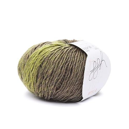 ggh Myla - Schurwolle Mischung - 50g Wolle zum Stricken oder Häkeln - Wolle mit Farbverlauf - Farbe 006 - Oliv-Khaki meliert von ggh
