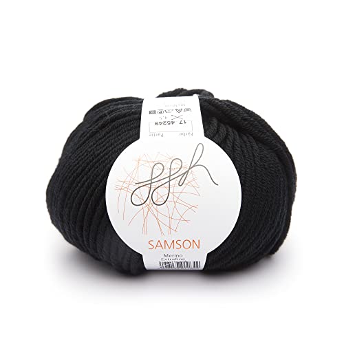 ggh Samson - Merino Wolle (mulesing Free) Lauflänge ca. 85m auf 50g - Wolle zum Stricken oder Häkeln - Farbe 017 - Schwarz von ggh
