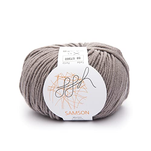 ggh Samson - Merino Wolle (mulesing free) Lauflänge ca. 85m auf 50g - Wolle zum Stricken oder Häkeln - Farbe 058 - Französisches Grau von ggh