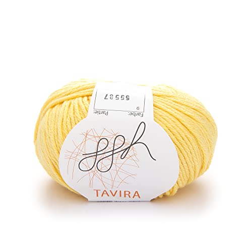 ggh Tavira - 100% Baumwolle - Lauflänge 80m auf 50g - Nadelstärke 4-5 - Wolle zum Stricken oder Häkeln geeignet - Farbe 009 - Zitronenbonbon von ggh