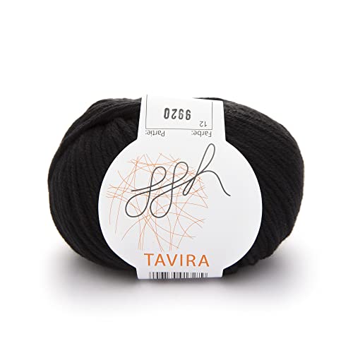 ggh Tavira - 100% Baumwolle - Lauflänge 80m auf 50g - Nadelstärke 4-5 - Wolle zum Stricken oder Häkeln geeignet - Farbe 012 - Schwarz von ggh