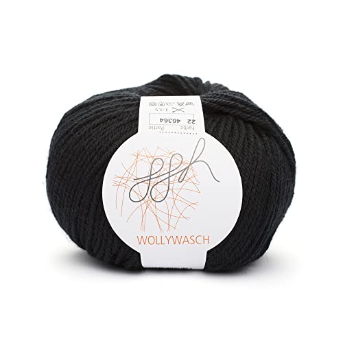 ggh Wollywasch - 100% Schurwolle (Superwash) - Wolle zum Stricken oder Häkeln - Lauflänge 125m auf 50g - Farbe 022 - Schwarz von ggh