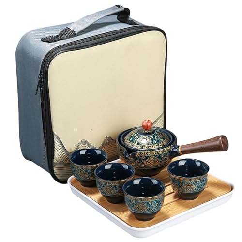 ggtuyt Teekannen Reise-Tee-Set 360 ° rotierende Teekanne Set mit Anti-Scald-Griff Abnehmbarer chinesischer Tee-Set mit tragbaren Tee-Sets für Erwachsene 1 von ggtuyt