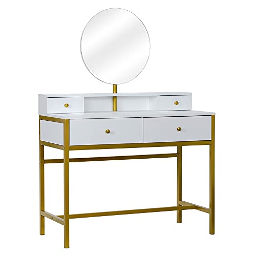 (100 x 45 x 76) CM (L x B x H) Kommoden FCH Schreibtischspiegel 4 Schubladen mit Hocker Stahlrahmen Schminktisch Weiß für Wohnzimmer von ghghnrtgefrgnhnxdf