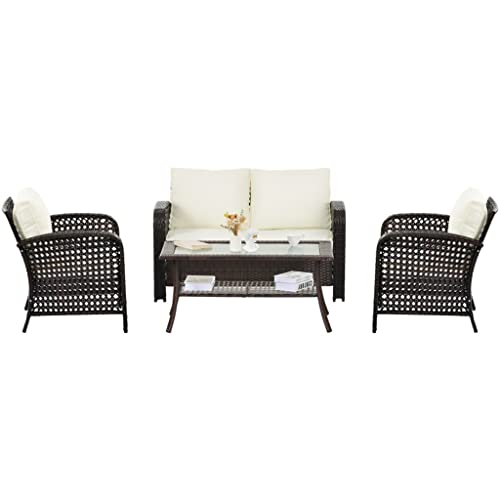 4-teiliges Outdoor-Terrassenmöbel-Set aus Rattanstuhl mit Couchtisch-Set für den Innen- und Außenbereich, Hinterhof, Veranda (D wie abgebildet) von ghghnrtgefrgnhnxdf