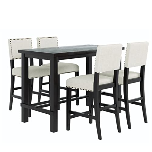 5-teiliges Esstisch-Set in Thekenhöhe mit schwarzem Tisch und 4 Stühlen in Beige (D wie abgebildet) von ghghnrtgefrgnhnxdf
