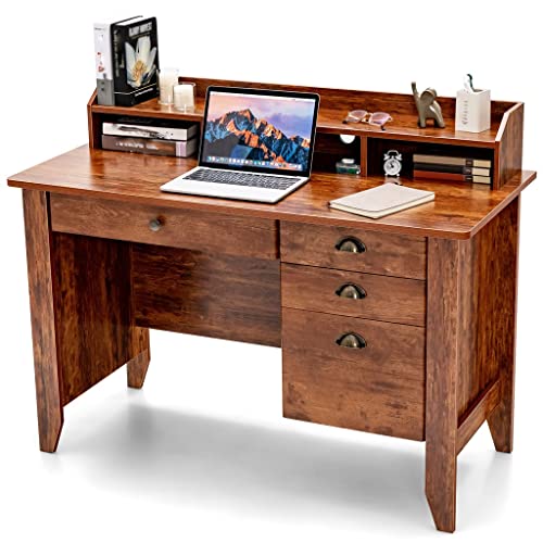Computer-Schreibtisch, PC, Laptop, Schreibtisch, antik, braun, mit Schubladen und Regalen, 122 x 56 x 92 cm (48 x 22 x 36,5 Zoll) von ghghnrtgefrgnhnxdf