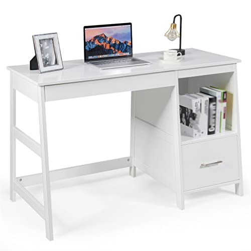 Computer-Schreibtisch, Schreibtisch, Arbeitszimmer, Arbeitsplatz mit Regalen und 2 Schubladen, 120,7 cm (D 120,7 x 50,8 x 77,5 cm) von ghghnrtgefrgnhnxdf