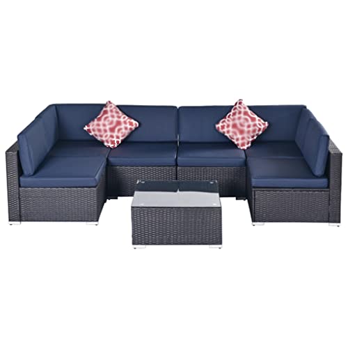 Gartenmöbel Terrassenmöbel 7-teilig PE Rattan Geflecht Schnitte Gepolsterte Sofasets mit 2 Kissen und Couchtisch (D wie abgebildet) von ghghnrtgefrgnhnxdf