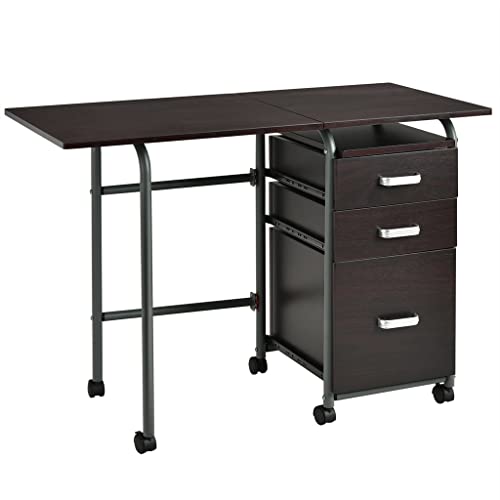 Klappbarer Computer-Laptop-Schreibtisch auf Rädern, Heimbüro-Möbel mit 3 Schubladen, Schreibtisch (Farbe: E, Größe: 47 x 50,8 x 73,7 cm) (D 47 x 50,8 x 73,7 cm) von ghghnrtgefrgnhnxdf