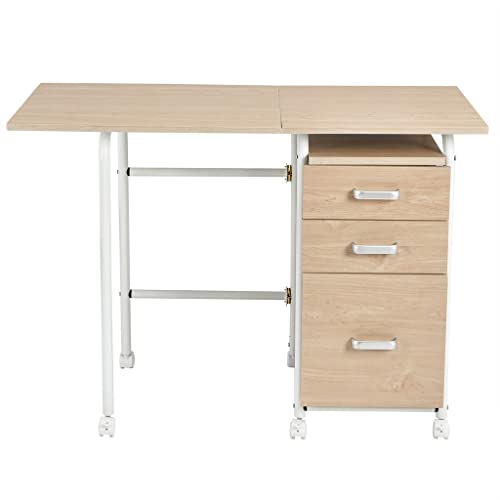 Klappbarer Computer-Laptop-Schreibtisch auf Rädern, Heimbüro-Möbel mit 3 Schubladen, Schreibtisch (Farbe: E, Größe: 47 x 50,8 x 73,7 cm) (E 47 x 50,8 x 73,7 cm) von ghghnrtgefrgnhnxdf