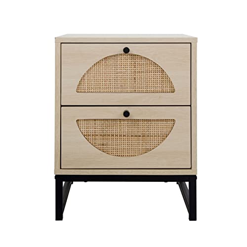 Rattan-Beistelltisch mit 2 Schubladen, Nachttisch, Beistelltisch, Schlafzimmer, Aufbewahrungsschublade, Nachttisch, Schlafzimmerschrank von ghghnrtgefrgnhnxdf