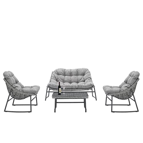 Rattan-Sofa-Set für den Innen- und Außenbereich, 4-teiliges Set, 1 Doppelsofa + 2 Einzelsofas + 1 Tisch (D wie abgebildet) von ghghnrtgefrgnhnxdf